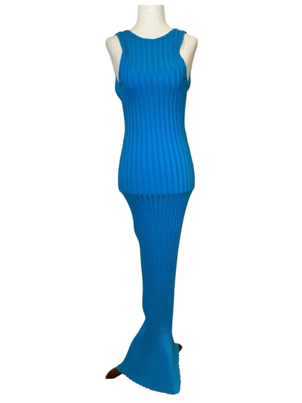 Simon Miller Draco Blue Ribbed Backless Maxi Dress Form Fitting Casual Small - Picture 3 of 11